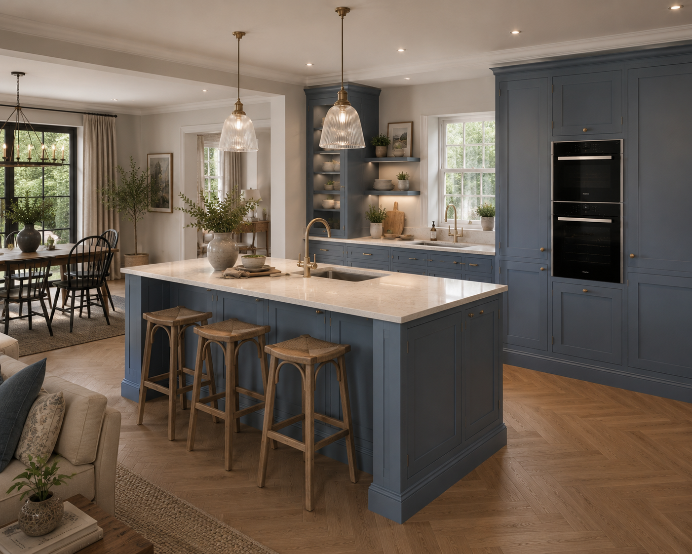 Shadow kitchen in deep blue lacquer with precision hardware — Deep Blue — Dominus Design Bespoke Luxury Kitchens London | Vxro.pl