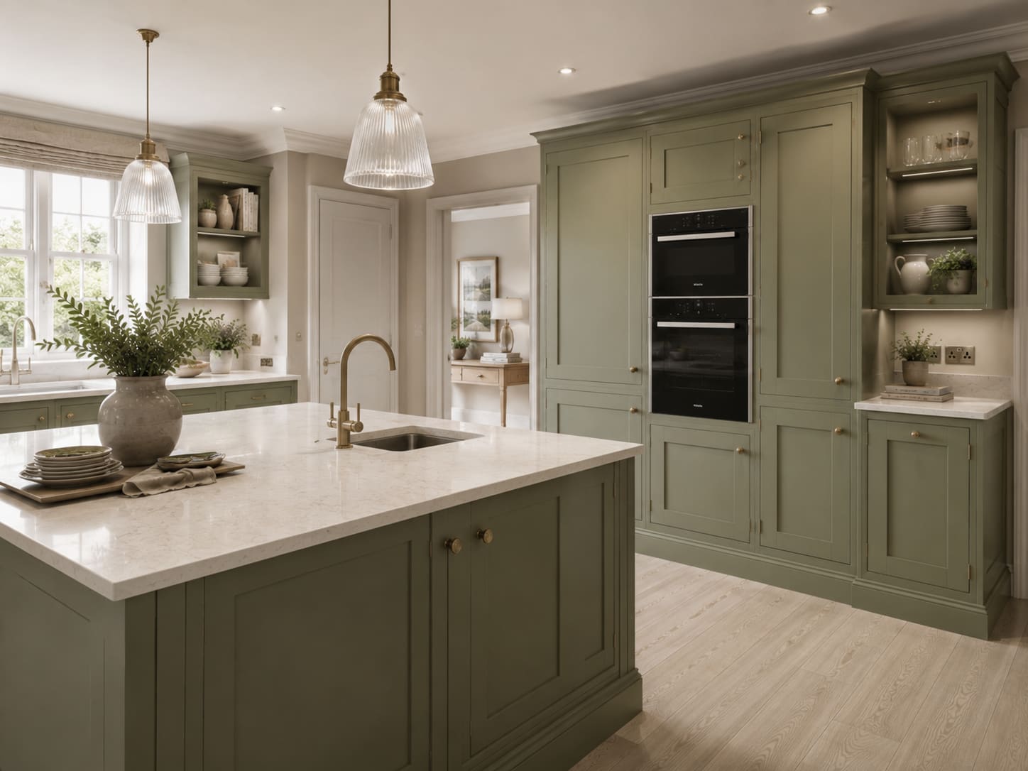 Dark contemporary bespoke kitchen in shadow lacquer and stone