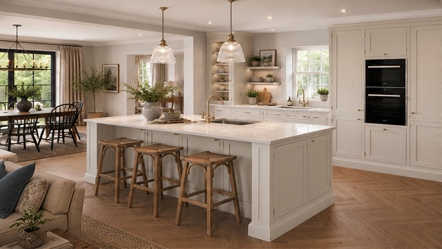 Marble worktop fitted onto bespoke kitchen cabinetry — Vxro.pl