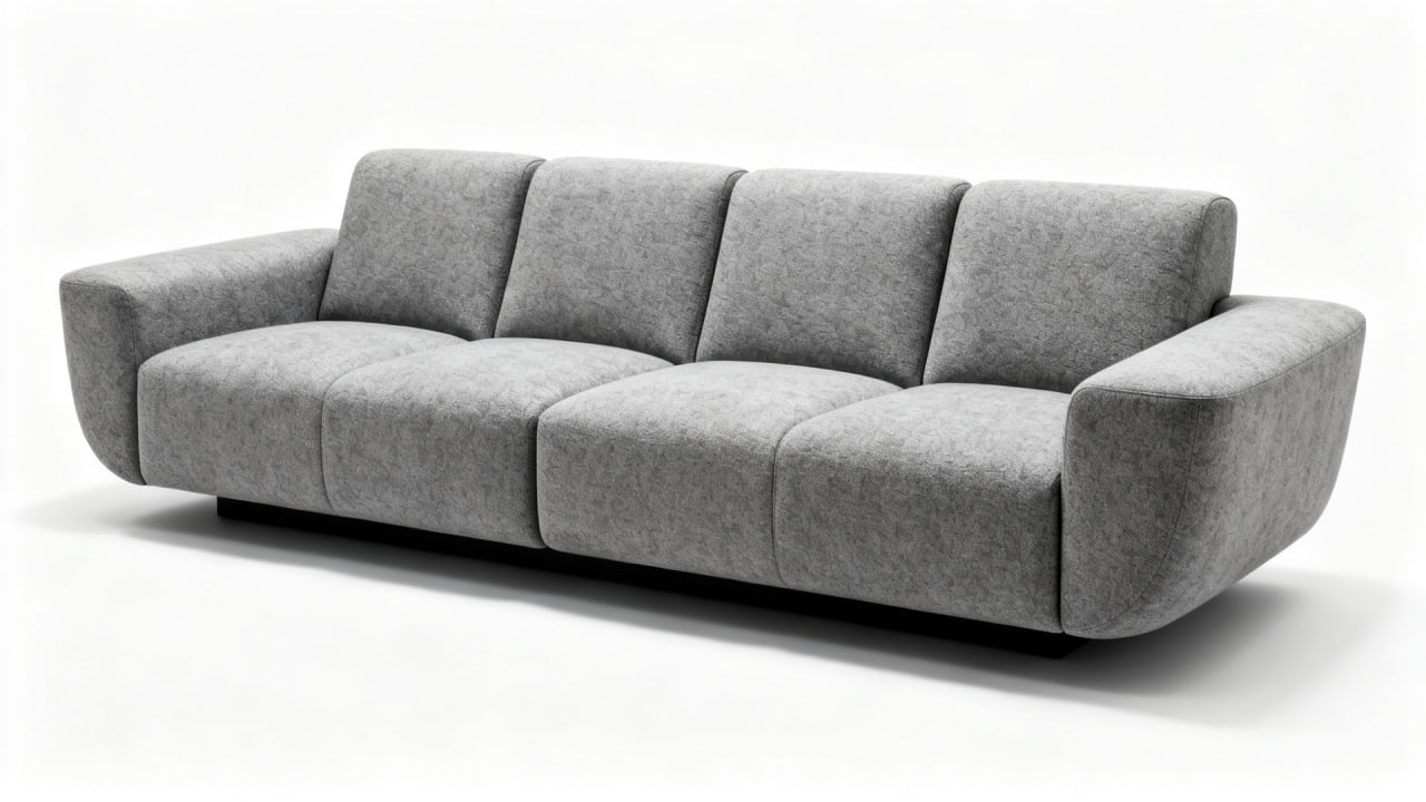 Bespoke grey wool modular sofa with curved arms and recessed plinth base — Dominus Design Bespoke Sofas London | Vxro.pl