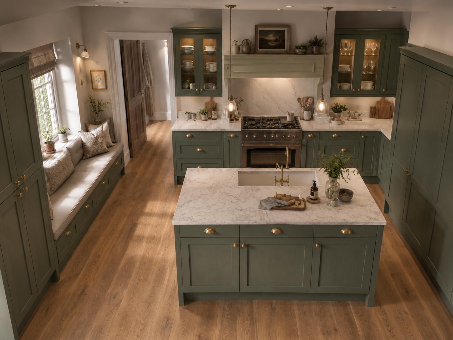 Verdant bespoke kitchen — signature interior view — Verdant Sage — Dominus Design Bespoke Luxury Kitchens London | Vxro.pl