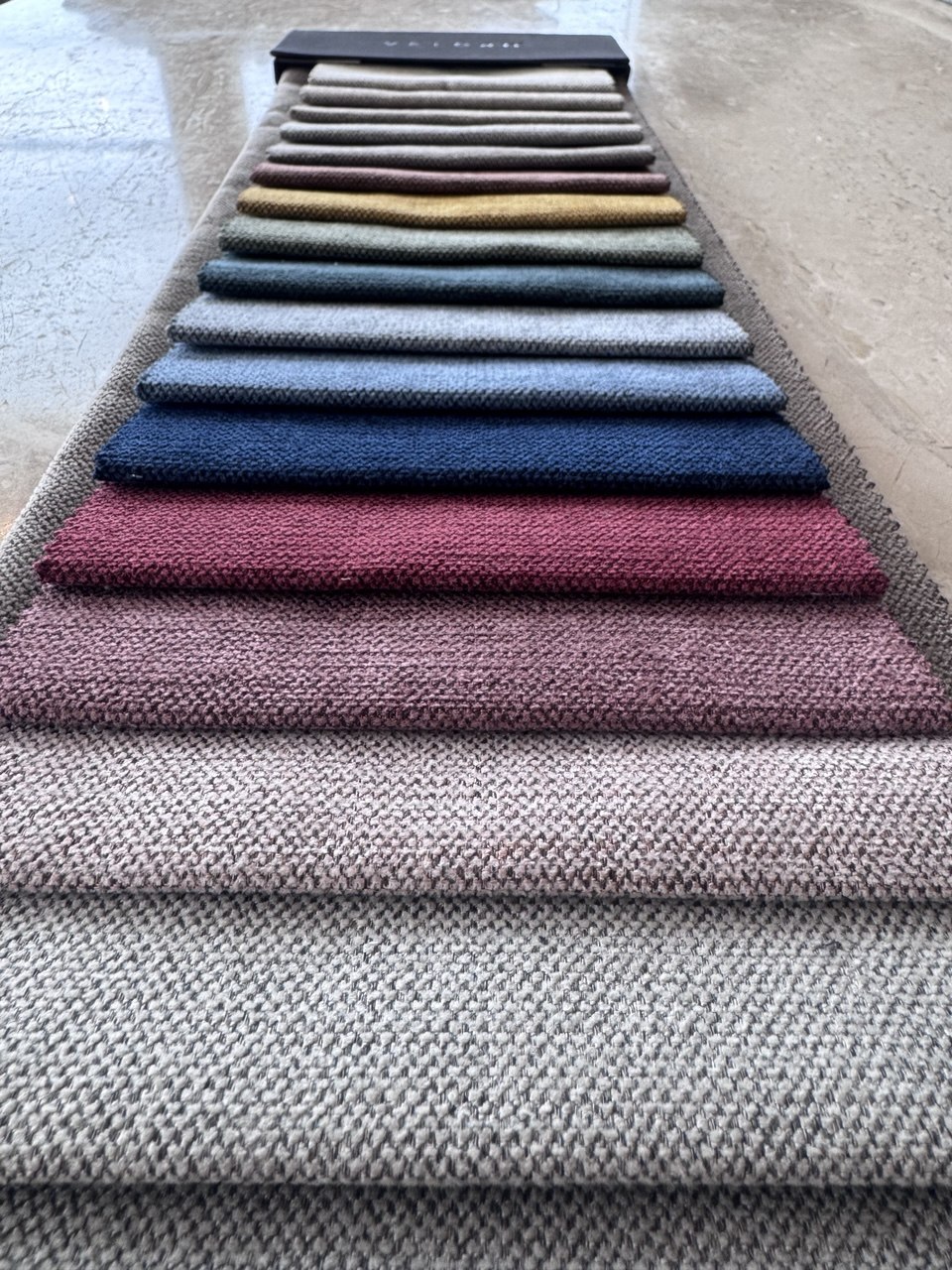 Blue and teal performance sofa fabric samples