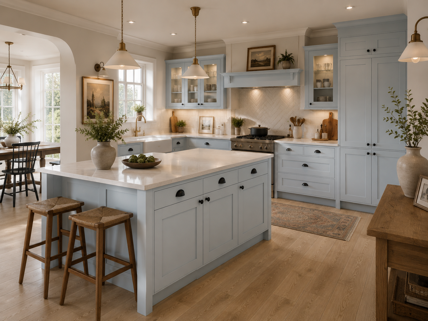 Refractory bespoke kitchen in soft light blue finish — Pale Blue — Dominus Design Bespoke Luxury Kitchens London | Vxro.pl