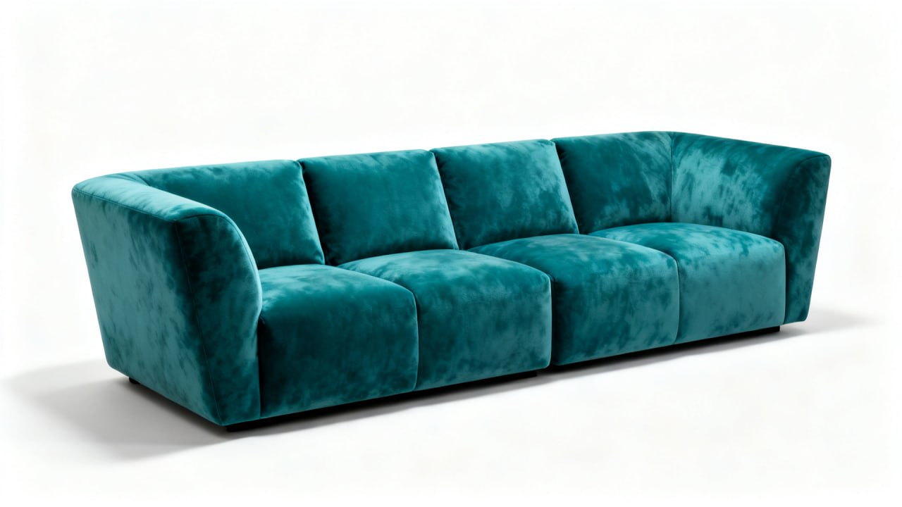Bespoke teal crushed velvet modular sofa with wide seats — Dominus Design Bespoke Sofas London | Vxro.pl