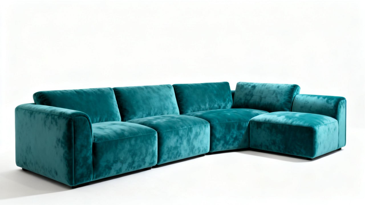 Bespoke teal velvet corner sectional sofa with chaise return — Dominus Design Bespoke Sofas London | Vxro.pl