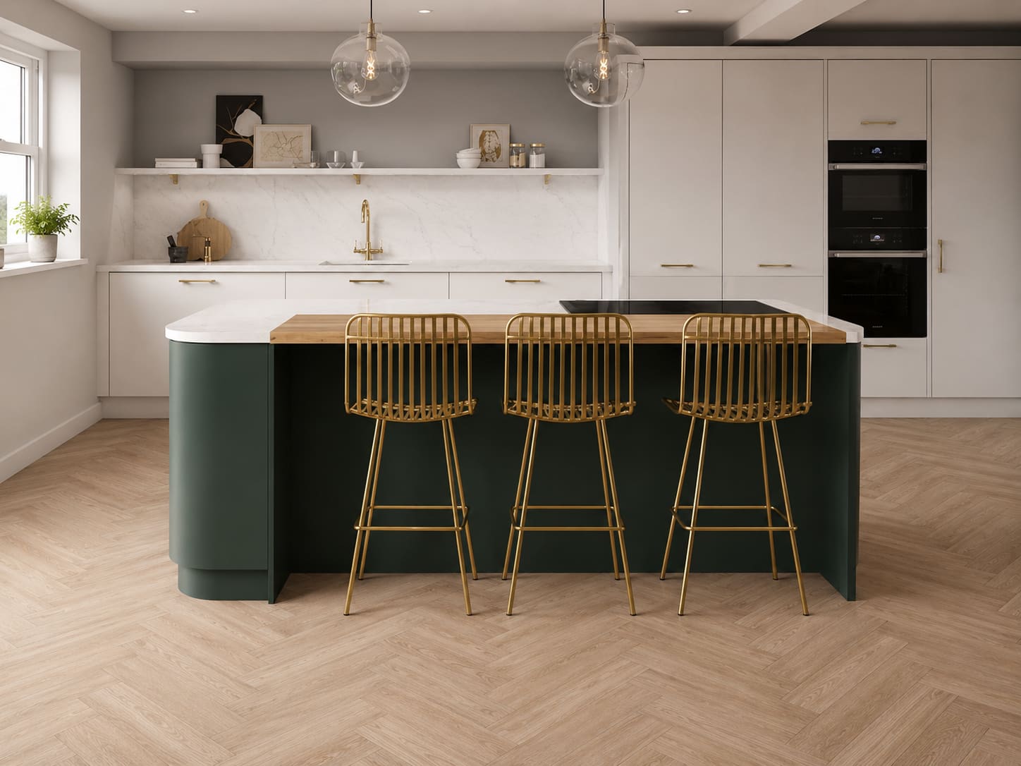 Warm oak bespoke kitchen with integrated appliances